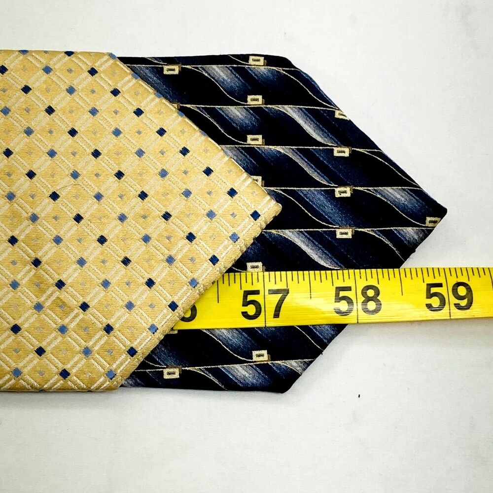 Pierre Cardin 2 Ties Vintage Y2K Blue Gold Geometric Plaid Dot Abstract Preppy - Picture 9 of 11